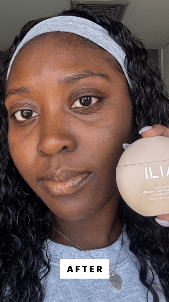 BlayTettey after applying the Ilia Sun Serum Mineral Sunscreen SPF 50
