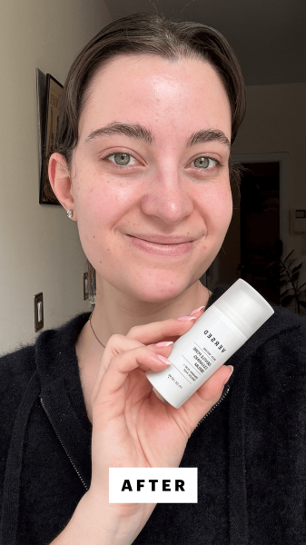 Felbin after applying the Versed Skin Refine Gentle Pore Clearing Serum